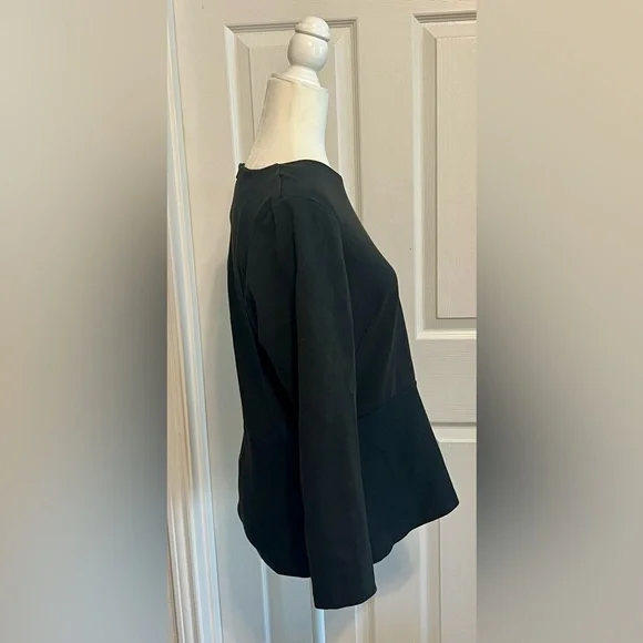 J. Crew Black Ponte Knit Peplum Long Sleeve Top Exposed Zipper Stretch Blouse - Picture 6 of 10
